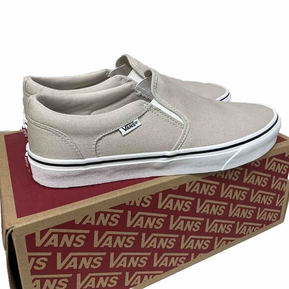 Vans Asher Men\'s Size 8.5 Slip On Shoes Canvas Taupe White Sneakers VN0A45J8K1T main image 5